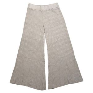 House of Harlowe 1960 Beige Ribbed Stretchy Flowy Cropped Wide Leg Pants, Medium